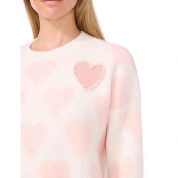 NEW Vince Camuto Women's Heart Design Sweater Cream Large - Picture 4 of 9